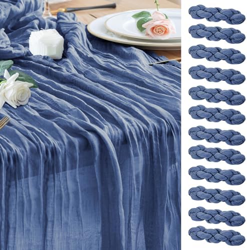 Wokceer Cheesecloth Table Runner Blue 10FT Boho Gauze Runner, 12 Pack by Wokceer