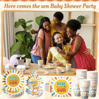Ziliny 250 Pcs Here Comes The Son Baby Shower Party Decorations Boho Sun Rainbow Disposable Paper Plates Napkins and Cups Tableware Set for Sunshine Boy Baby Shower Party Supplies, Serves 50 - Image 5