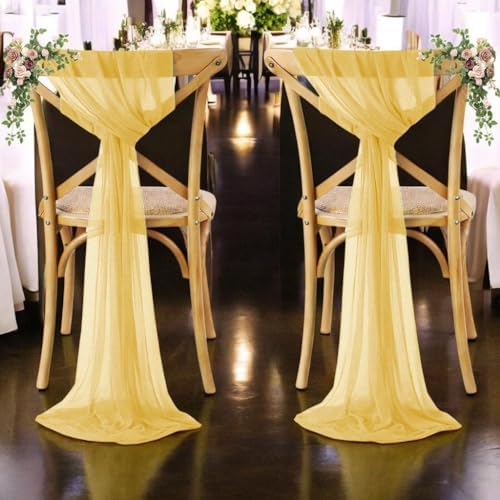 MDS Pack of 125 Chiffon Chair Sashes for Wedding & Event Décor - Gold - Image 6