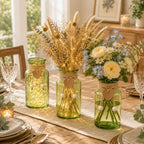 TBWIND Vintage Glass Flower Vase, 6PCS Farmhouse Green Mason Jar Vases - Image 3