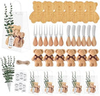 49Pcs Baby Shower Prizes for Game Winners Bear Shaped Bamboo Cheese Board with Knives, Towels, Gift Bags & Thank You Cards – 6 Sets Bridal Shower Favors for Guests by JIETING