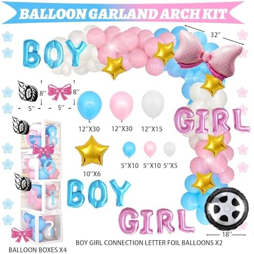 Hombae Burnouts or Bows Gender Reveal Decorations Kit - 171 Pcs Boy or Girl Gender Reveal Party Supplies with Backdrop, Balloons & Confetti for Baby Shower - Image 3