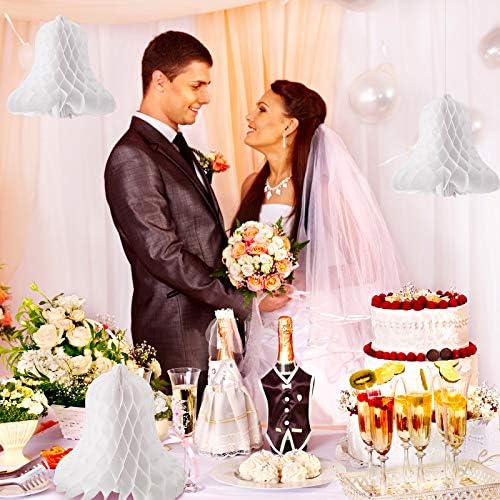 WILLBOND 20 Pcs Paper Wedding Bells Hanging Honeycomb 12 Inch,White - Image 7