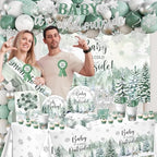 Winter Baby Shower Decorations, Green Baby It's Cold Outside Decor with Plates Napkins Tablecloth Balloon Cake Topper, Winter Wonderland Baby Shower Decorations Boy Girl for Holiday Christmas - Image 3