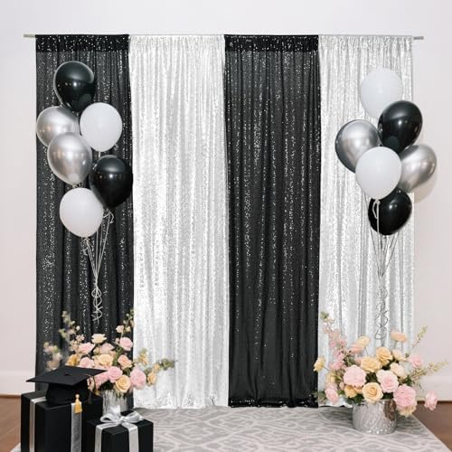 Eternal Beauty Black & Silver Sequin Backdrop Curtains, 4 Panels 2x8FT - Image 5