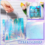 Sherr 25 Pcs Clear Holographic Small Gift Bag Iridescent Reusable PVC Plastic Gift Wrap Tote Bag for Shopping Wedding Birthday Baby Shower Party Favor, 7.87" x 7.87" x 3.15" - Image 5