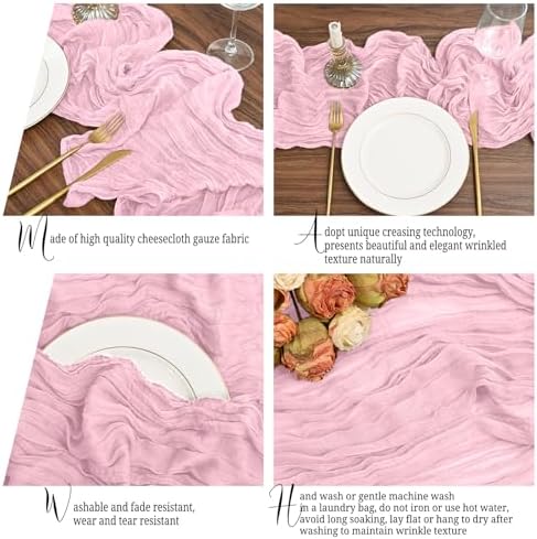 24 Pack Pink Table Runner 10Ft Cheesecloth Table Runner Rustic Gauze Table Runners Romantic Long Sheer Fabric Cheese Cloth Table Runners for Wedding Party Bridal Baby Shower(Light Pink) - Image 4