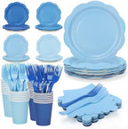 192Pcs Blue Paper Plates and Napkins, 9 Inch Light blue Party Plates Disposable Gradient Blue Party Supplies Decorations for Birthday, Baby Shower, Wedding, Servers 48 Guests by CENLBJ