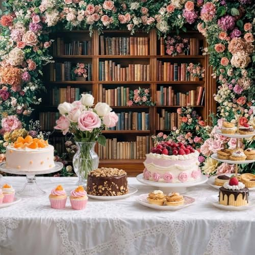 15X10FT Bookshelf Flower Photography Backdrop Vintage Bookcase Magic Books Ancient Library Wall Background Flower Girl Kids Birthday Party Decorations Kindergarten Graduation Banner Photo Booth Props - Image 5
