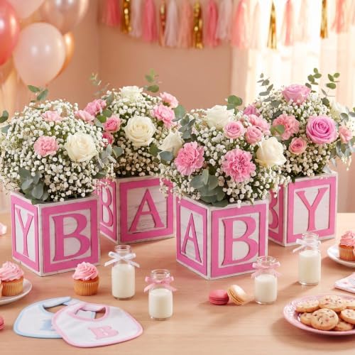4 Set Pink Wooden Baby Boxes with Letters for Baby Shower Centerpieces - Image 5