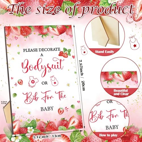 Panitay 100 Pcs White Baby Bodysuits Bibs Kit 25 Guests, Strawberry - Image 3
