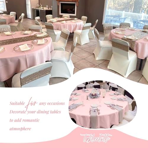 Showgeous 90 Inch Pink Round Tablecloths, Polyester Table Covers - Image 3