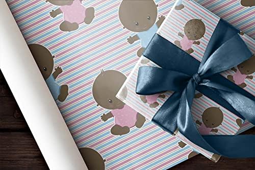 Cute Baby African American Wrapping Paper Black Gift Wrap Premium Gender Reveal Party Decoration Baby Shower Decor (12 foot x 30 inch roll), Pink, Blue - Image 7