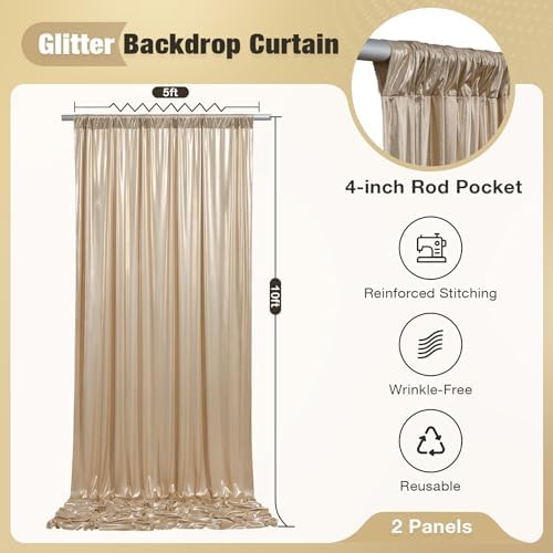 10x10FT Champagne Sequin Backdrop Curtain for Party - 2 Panels 5x10FT Wrinkle-Free Shimmer Drapes for Birthday, Wedding, Christmas, Decorations & Photography - Image 5