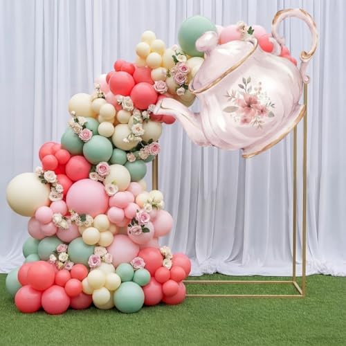 Colingmill Tea Party Decorations Teapot Cardboard Cutout 35.4 x 24.6 Inch Pink Floral Tea Party Baby Shower Let's Partea Photography Background for Women Birthday Bridal Decorations - Image 4