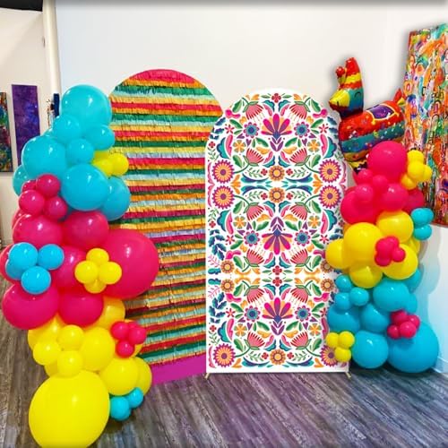 Sensfun Mexican Fiesta Arch Backdrop Cover Cinco De Mayo Wedding Baby Shower Decorations,2-Sided Colorful Mexican Otomi Flowers Backdrop Arch Covers for Mexico Talavera Birthday Party Decor 4x7ft - Image 2