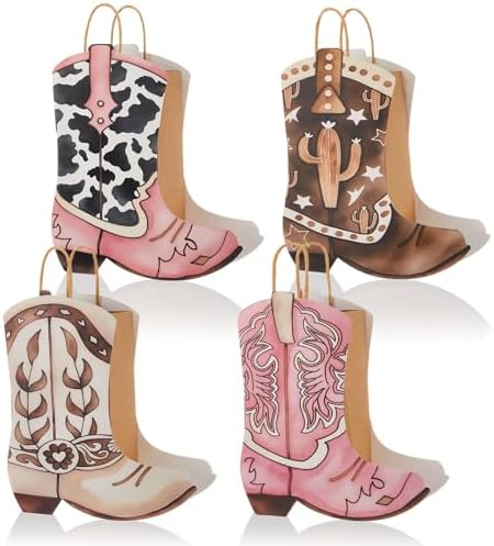 Tioncy 24 Pcs Cowboy Boot Paper Gift Bags, Assorted Style, Brown and Pink by Tioncy