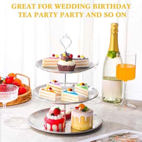 Gerrii 2 Pack 3 Tier Cupcake Stand Serving Tray Metal,Silver - Image 3