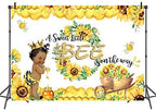 Mocsicka Bee Baby Shower Backdrop Honey Girl Sunflower Honeycomb Vinyl Background 7x5ft Yellow Honeybee Gold Crown Baby Shower Backdrops for Photography Baby Shower Decorations - Image 2