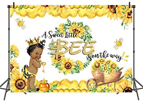Mocsicka Bee Baby Shower Backdrop Honey Girl Sunflower Honeycomb Vinyl Background 7x5ft Yellow Honeybee Gold Crown Baby Shower Backdrops for Photography Baby Shower Decorations - Image 2