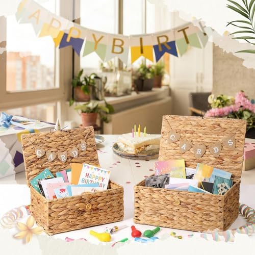 Geelin 2 Set Wedding Card Basket Wicker Boxes with Letter Flag Decor - Image 5