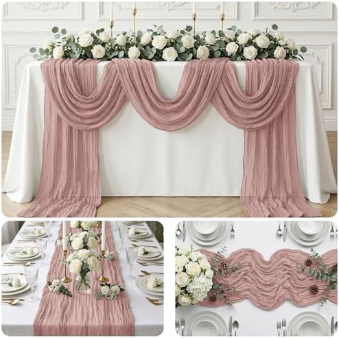 20 Pack Dusty Pink 17 x 108 Inch Cheesecloth Table Runner - Boho Gauze Sheer Fabric for Wedding Baby Shower Party Home Decor - Image 7