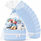 10 Pack Blue Gift Baskets Empty Woven, Cotton Rope Small Basket with Handles, Baby Boy Shower Nursery Organizer, Father's Day Graduation Includes Clear Bags and Bows by AFOROEOA