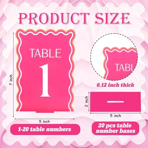 Wedding Acrylic Table Number 1-20 with 20Pcs Stands Pink & Orange, 5"x7" Elegant Place Card Centerpiece Decorations for Indoor Outdoor Wedding Bridal Shower Anniversary Party Reception - Image 6