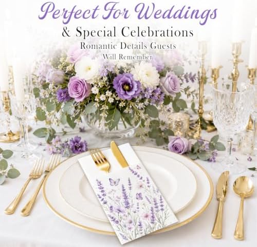 Lavender Linen Feel Pocket Napkins for Wedding Decor Cocktail Party - Image 2