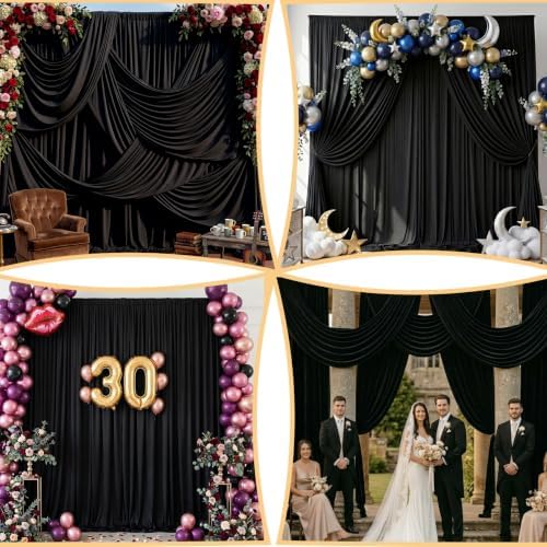 10ftx10ft Black Backdrop Curtain for Wedding Parties, Wrinkle Free Silky Polyester 2 Panels 5x10ft Draping Fabric Photo Back Drop Cloth for Birthday Photography Background Photoshoot - Image 3