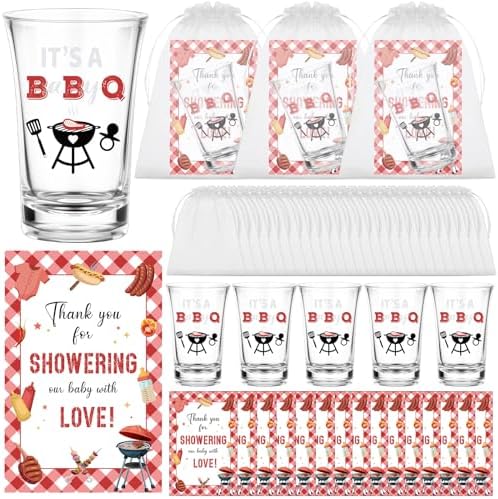 36 Sets BBQ Baby Shower Shot Glasses It's A Baby Q Acrylic Shot Glasses Bulk with Thank You Cards Bags Gender Reveal Barbecue Themed Gift for Guests BBQ Picnic Barbecue Birthday Party Decor by Unknown