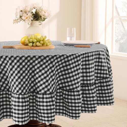 Romanstile Gingham Ruffled Round Tablecloth, 70 Inch, Black by Romanstile