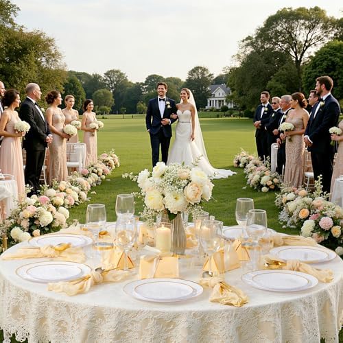 ejonirinjonir 180pcs Elegant White Plastic Plates for Wedding, Gold Trim - Image 3