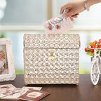 ELLDOO Crystal Wedding Card Box with Heart Lock, Money Card Box Treasure Chest Style Gold Gift for Wedding Receptions Centerpiece Decor Anniversary Keepsake Gift Display Csae, Medium - Image 3
