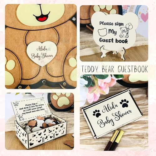 Teddy Bear Baby Shower Guest Book Alternative, Wooden Sign-in Drop Box - Image 6