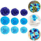 Blue Paper Pom Poms Set, 36pcs Tissue Hanging Decor - Image 7