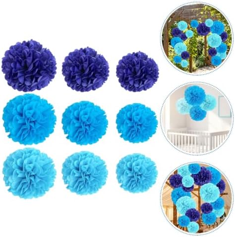 Blue Paper Pom Poms Set, 36pcs Tissue Hanging Decor - Image 7