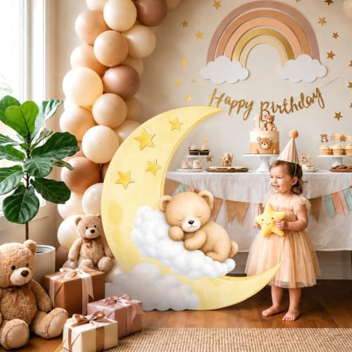 4ft Bear Baby Shower Decorations, Large Moon and Bear Cardboard Cutout Cute We Can Bearly Wait Theme Photo Booth Prop for Birthday Gender Reveal Party Supplies Outdoor Indoor - Image 2