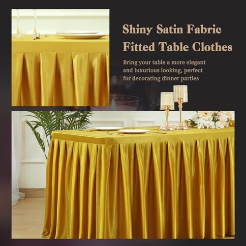 Wish Care Gold Satin Table Clothes for 4 Foot Rectangle Tables, 4FT Wrinkle Resistant Glitter Rectangle Tablecloths, Party Table Covers for Wedding Banquet, Baby Shower, Birthday, Holiday Dinner - Image 6