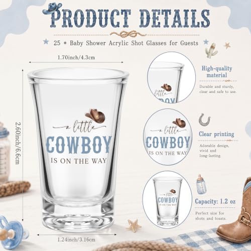 Vesici 25 Set/150Pcs Cowboy Baby Shower Party Favors, It's A Boy - Image 2