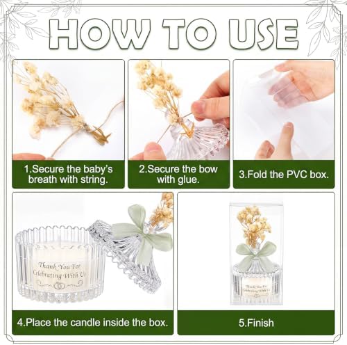 MTLEE 16 Sets Wedding Candle Favors with Lids Dried Flowers,Green - Image 3