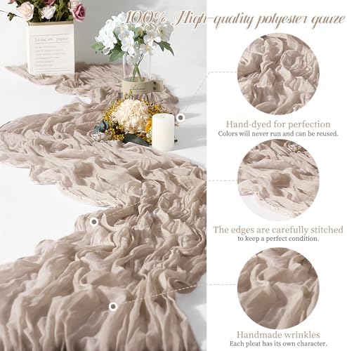 Teruntrue 20 Pack Taupe Cheesecloth Table Runner 17x108 Inch, Boho Gauze Sheer Fabric Cheese Cloth Table Runners for Wedding Party Bridal Shower Baby Shower Birthday Home Decor Garden Farmhouse - Image 3
