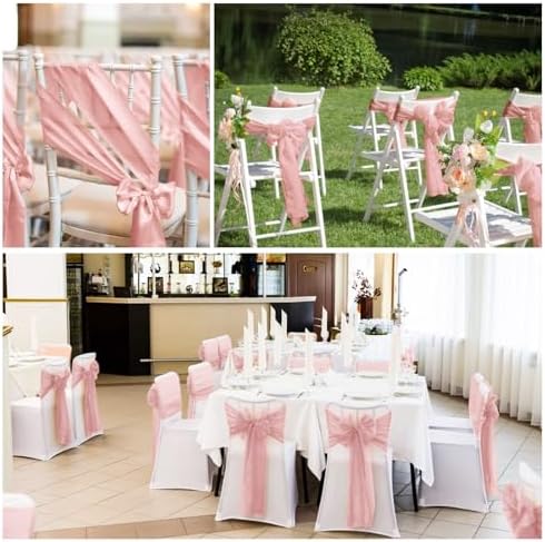 YMHPRIDE 60 PCS Rose Gold Satin Chair Sashes, 7x108 Inch Ties Chair Bows - Image 7