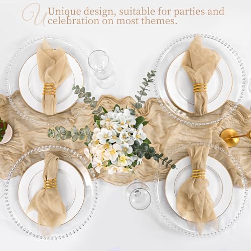Cloth Napkins Set of 12 Beige Napkins 20x20inch Cheesecloth Napkin Rustic Boho Gauze Washable Dinner Napkin Cloth Bulk for Wedding Party Bridal Baby Shower Thanksgiving Table Decor - Image 6