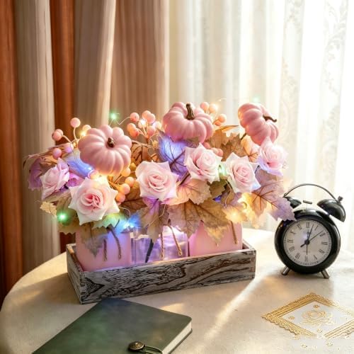 Mason Jar Centerpiece Decor with Wood Tray – 3 Jars Pink Pumpkins - Image 7