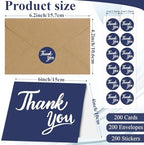 600 PCS Thank You Cards with Envelopes Matching Stickers Thank You Notes Bulk 4x6 Inch Minimalistic Design for Business Baby Shower Wedding Small Business Graduation Bridal Shower Funeral Navy Blue - Image 2