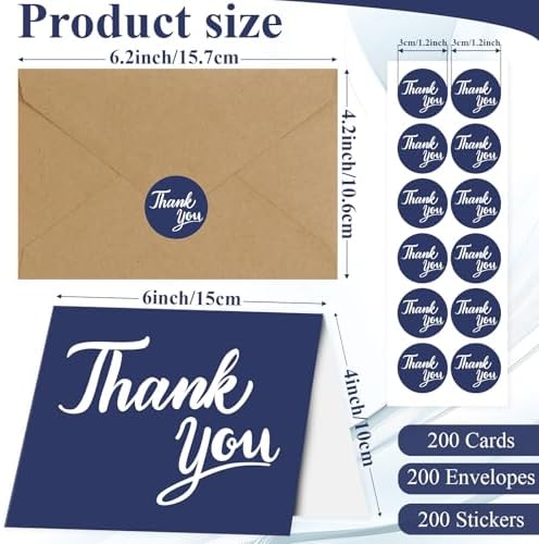 600 PCS Thank You Cards with Envelopes Matching Stickers Thank You Notes Bulk 4x6 Inch Minimalistic Design for Business Baby Shower Wedding Small Business Graduation Bridal Shower Funeral Navy Blue - Image 2
