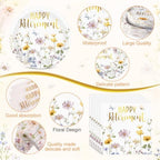 Funnymoom 452 Pcs Happy Retirement Supplies Tableware for 50 Guests, Wildflower Themed Retirement Paper Plates Napkins Cups Tablecloth Cutlery Straws for the Aged Women Say Goodbye Party Decoration - Image 3