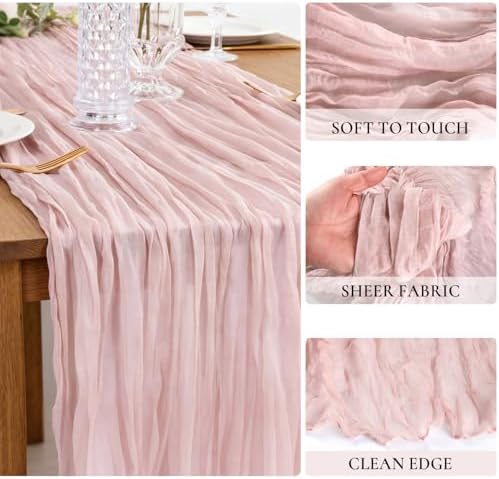 10 Pack Dusty Pink Spring Summer Cheesecloth Table Runners 35x120 Inches, 10FT Pink Table Runner Boho Gauze Cheese Cloth Table Runner for Wedding Baby Shower Birthday Party Decor - Image 2