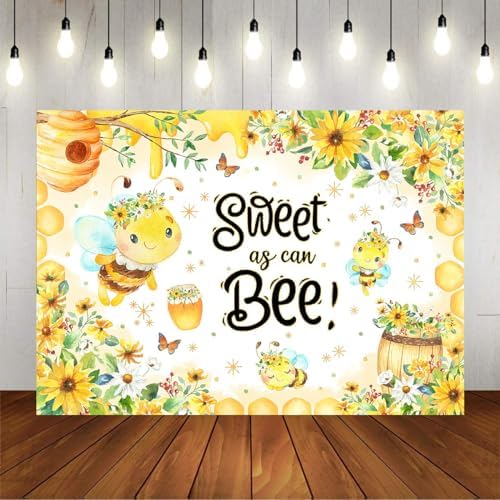 Mocsicka Sweet as Can Bee Baby Shower Backdrop Bumble Honey Bee Party Decorations for Baby Shower Boy Girl Gold What Will Baby Bee Honeycomb Bumblebee Party Banner Background (8x6ft) - Image 4